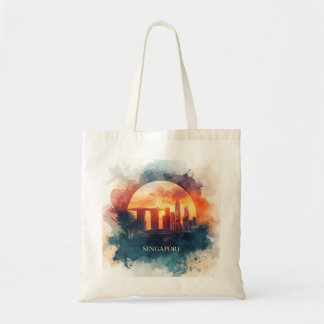 Retro stadsgezicht van Singapore Tote Bag