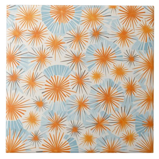 Retro Starburst blauw, sinaasappel Tegeltje (Voorkant)