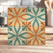 Retro Starburst Design in Blauwgroen en Terracotta Tegeltje