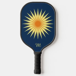 Retro Starburst Flower Monogram Navy Yellow Oranje Pickleball Paddle