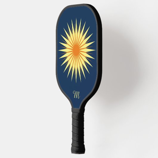 Retro Starburst Flower Monogram Navy Yellow Oranje Pickleball Paddle (Links)