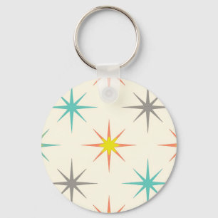 Retro Starburst Mid-Century Patroon Sleutelhanger