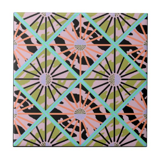 Retro Starburst Multi-shade keramische tegels 4,25 Tegeltje (Voorkant)