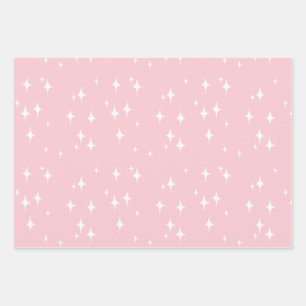 Retro Stardust Starburst Stars Roze esthetisch Inpakpapier Vel