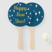 Retro Stardust Stars Happy Nieuwjaar Handwaaier (Voorkant en achterkant)