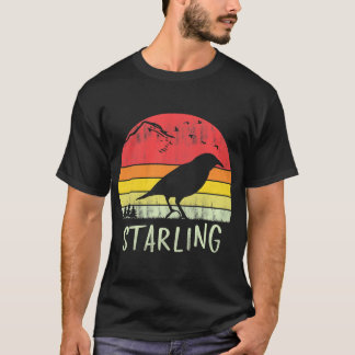 Retro  Starling T-Shirt Silhouette Bird 70s