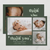 Retro Stars Boy Forest Green Faire-part de naissan (Devant / Derrière)