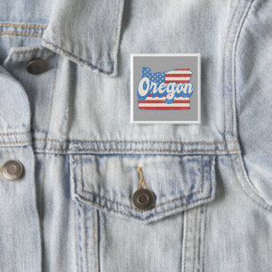Retro Stars & Stripes Oregon Silhouet Vierkante Button 5,1 Cm