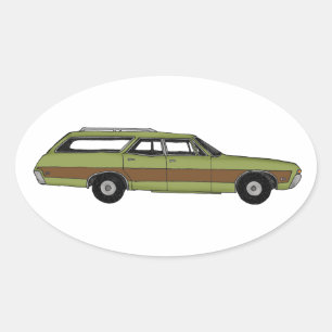 retro station wagon ovale sticker