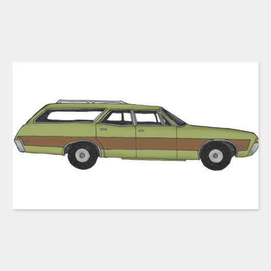 retro station wagon rechthoekige sticker (Voorkant)