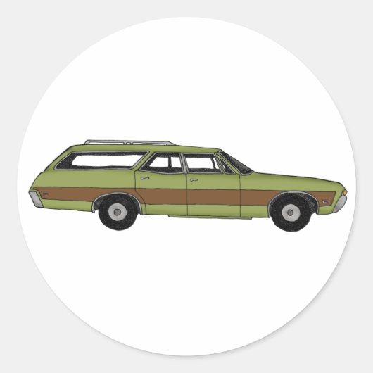 retro station wagon ronde sticker (Voorkant)