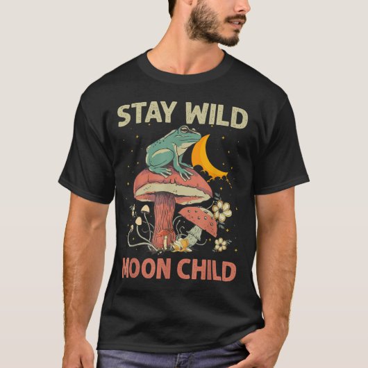 Retro Stay Wild Moon Kind Kikker Paddenstoel Hippi T-shirt (Voorkant)