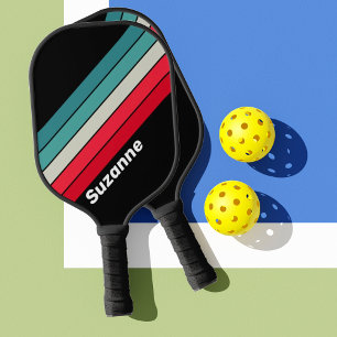 Retro Stealth Regenboog met Naam Pickleball Paddle