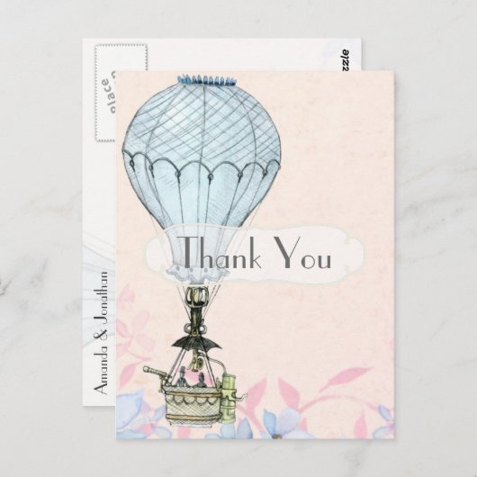 Retro  Steampunk Hot Air ballon Dank u Briefkaart (Voorkant / Achterkant)