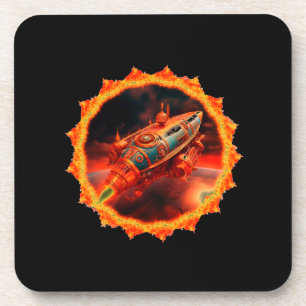 Retro Steampunk Maanraket Bier Onderzetter
