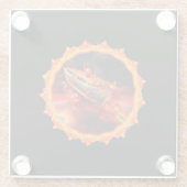 Retro Steampunk Moon Rocket Glazen Onderzetter (Achterkant)