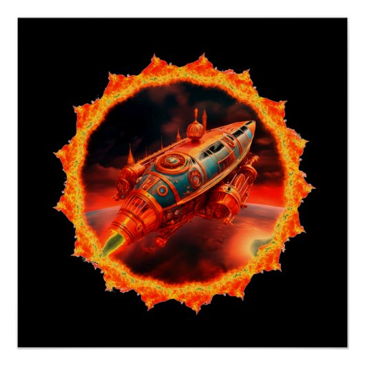 Retro Steampunk Moon Rocket Perfect Poster (Voorkant)
