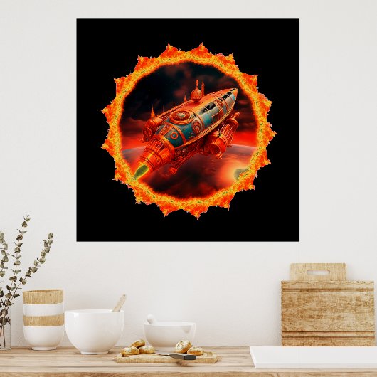 Retro Steampunk Moon Rocket Poster (Keuken)