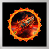 Retro Steampunk Moon Rocket Poster (Voorkant)
