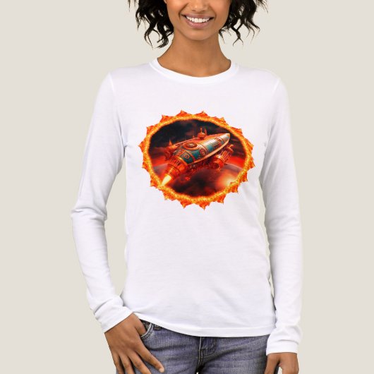 Retro Steampunk Moon Rocket Tri-Blend Shirt (Voorkant volledig)