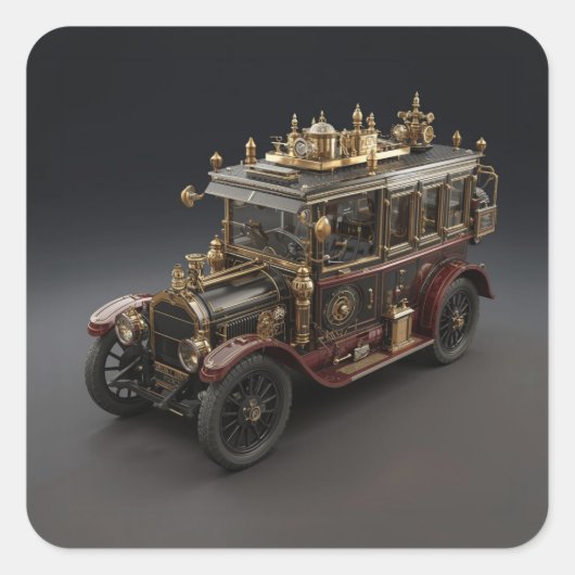 Retro Steampunk Police Cruiser Vierkante Sticker (Voorkant)