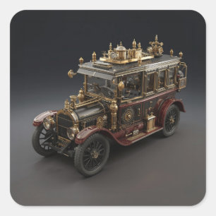 Retro Steampunk Politie Cruiser Vierkante Sticker