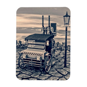 Retro Steampunk Taxi Cab Stadskunst Magneet