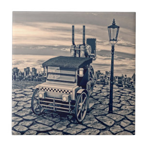Retro Steampunk Taxi Cab Stadskunst Tegeltje