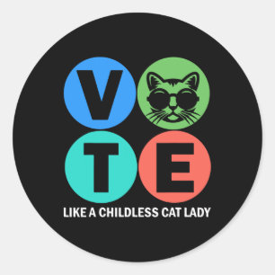 Retro stemmen als een kinderloze kat dame stemt Ka Ronde Sticker