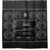 Retro Stereo System Black Douchegordijn (Voorkant)