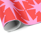 Retro Sterren Mid Century Roze en Rood Patroon Cadeaupapier (Rol Hoek)