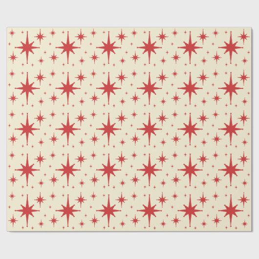 Retro  sterren Rood en Cream Cadeaupapier (Vlak)
