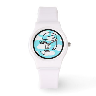 Retro Stewardess Face in Clouds Custom Watch Horloge