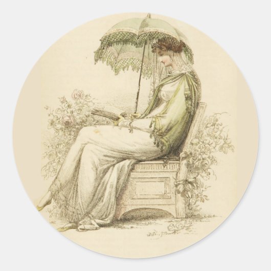 Retro Sticker - Regency Dame Leest - Rond (Voorkant)