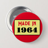 Retro stijl 60e verjaardag badge 1964 ronde button 7,6 cm (Voorkant /achterkant)
