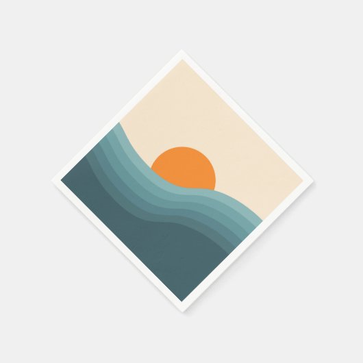 Retro stijl abstract zonsondergang landschap servet (Hoek)