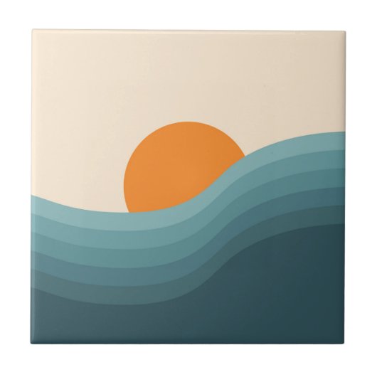 Retro stijl abstract zonsondergang landschap tegeltje (Voorkant)