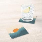 Retro stijl abstract zonsondergang landschap vierkante kartonnen onderzetter (Insitu)