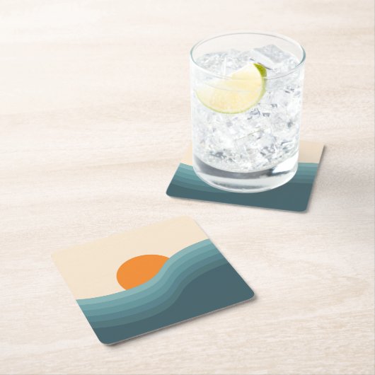 Retro stijl abstract zonsondergang landschap vierkante kartonnen onderzetter (Insitu)