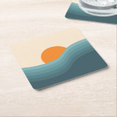 Retro stijl abstract zonsondergang landschap vierkante kartonnen onderzetter (Schuin)