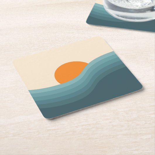Retro stijl abstract zonsondergang landschap vierkante kartonnen onderzetter (Schuin)