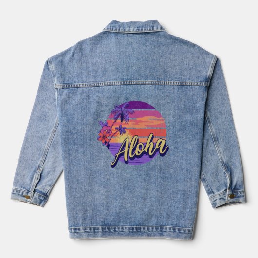 Retro stijl "Aloha" tekst ontwerp Denim Jacket (Achterkant)