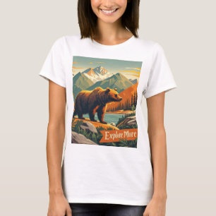 Retro-stijl beer cartoon en bergketen Poster T-shirt