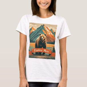 Retro-stijl beer cartoon en bergketen t-shirt