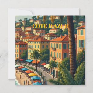 Retro-stijl Cote D'Azur Reisillustratie Feestdagenkaart