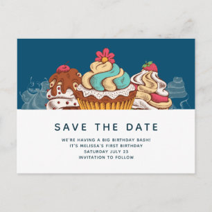 Retro Stijl Cupcakes Zoete Dessert Bewaar de Datum Briefkaart