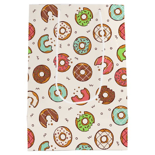 Retro stijl cute kleurrijke donut patroon verjaard medium cadeauzakje (Achterkant)