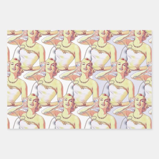 Retro stijl dame inpakpapier vel (Voorkant 2)