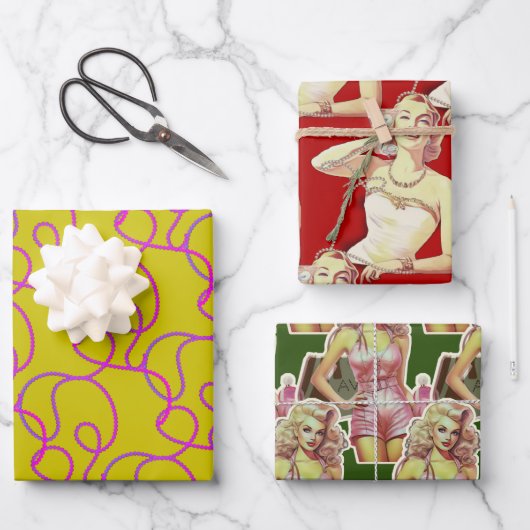 Retro stijl dame inpakpapier vel (Voorkant)