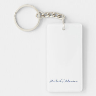 Retro stijl elegante effen witte kalligrafie naam sleutelhanger